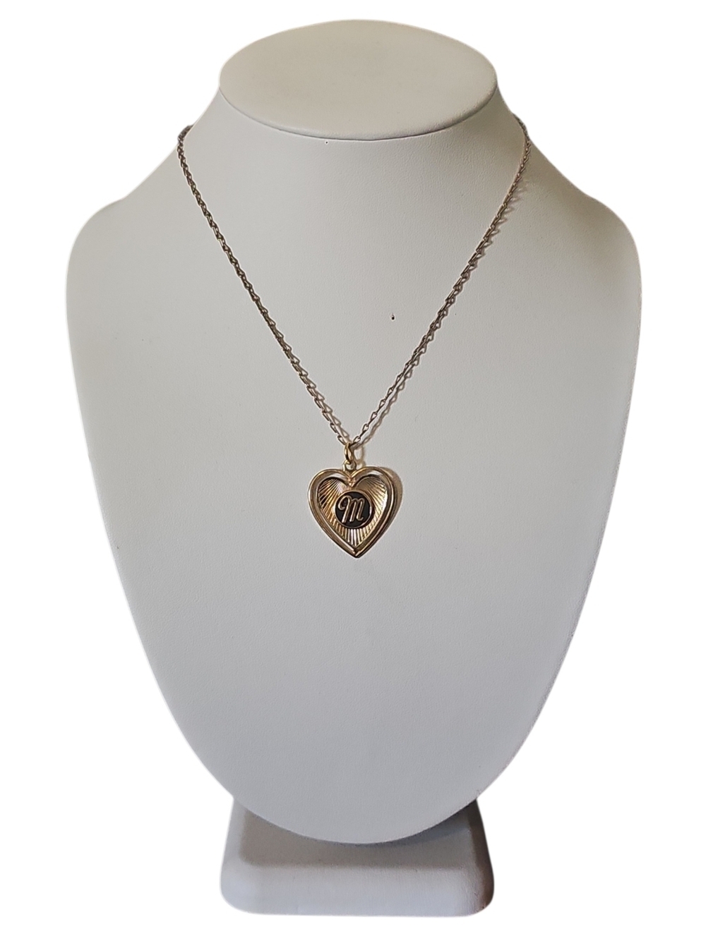 Gold Heart Pendant Necklace with Calligraphy 'M' Monogram